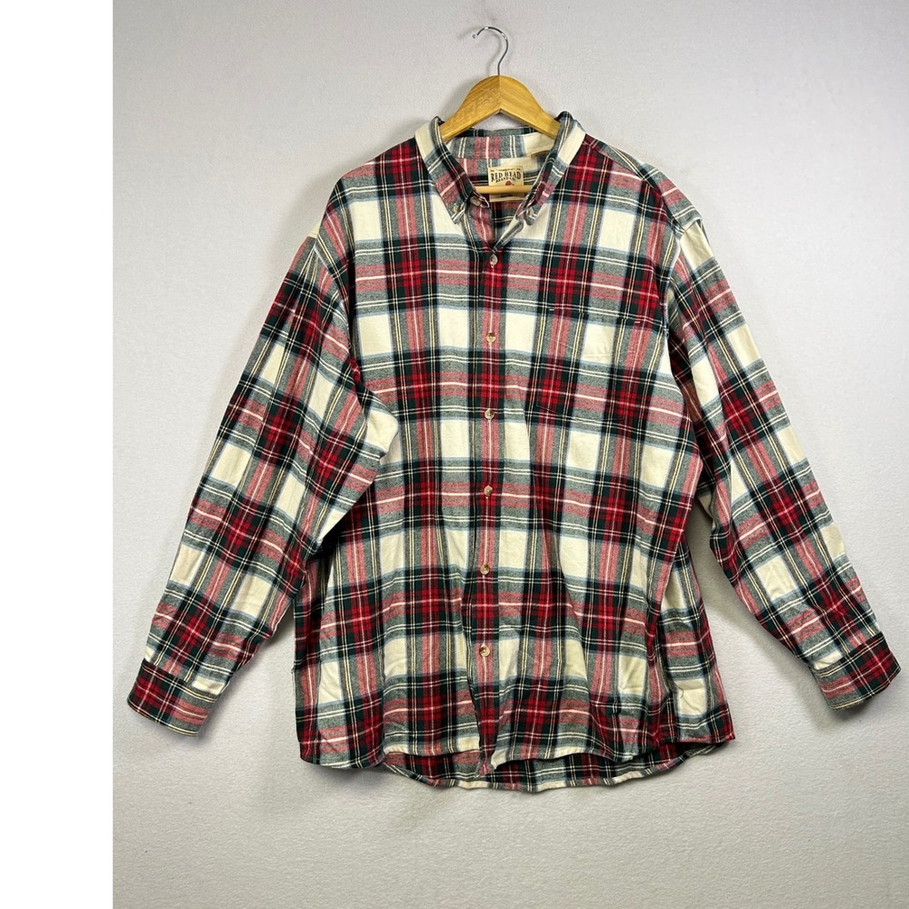 RedHead Plaid Button Down Shirt Mens‎ 2XL Red White Green Long Sleeve Flannel